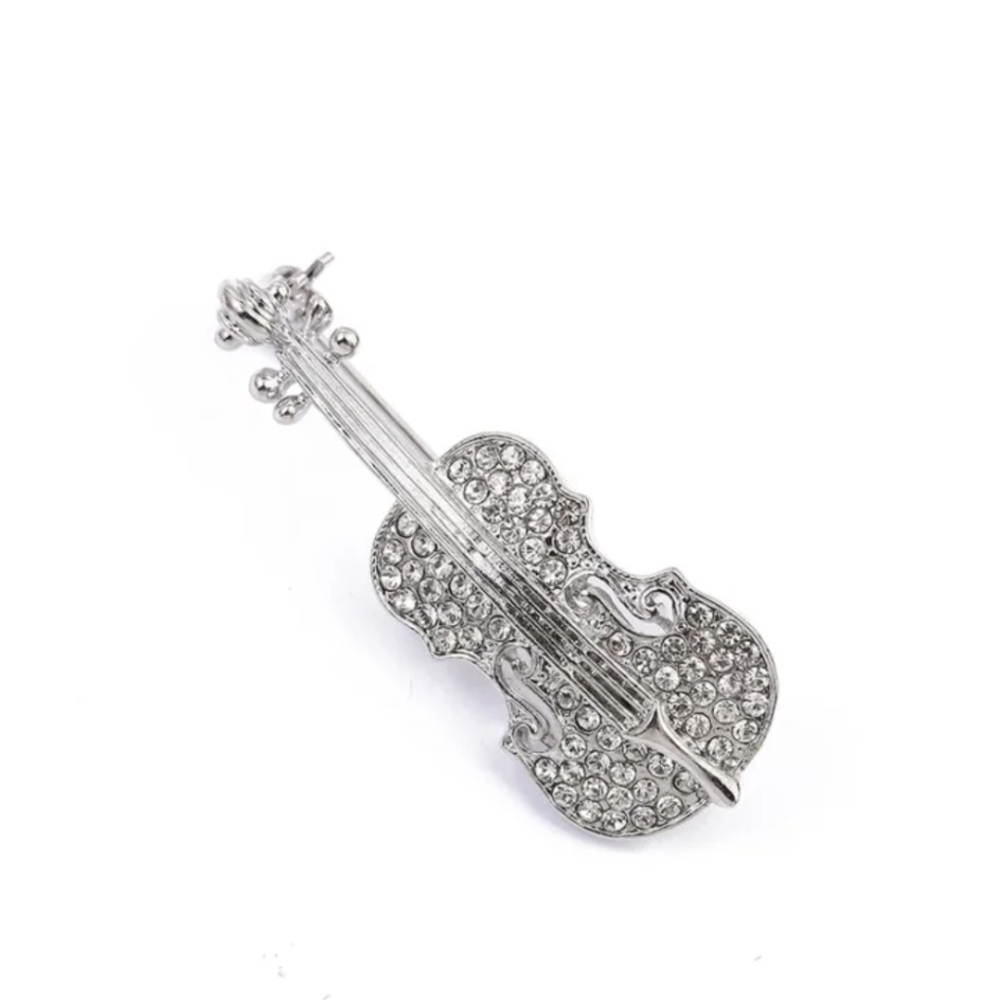 Elegant Silver Violin Brooch